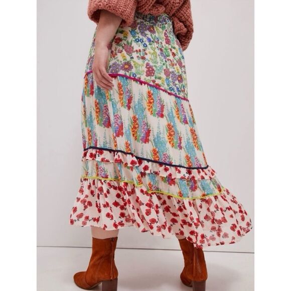 Anthropologie Lorraine Faaria Mixed Media Tiered Maxi Skirt XL *FLAWED* Cottage - Picture 3 of 10